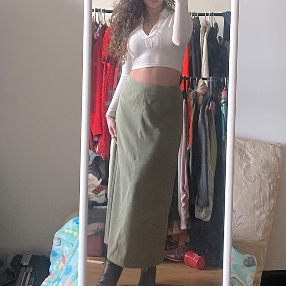 Talbots Dresses & Skirts - Y2K Talbots Stretch Mid-Rise Suede Floral Perforated Hem Maxi Skirt in Sage